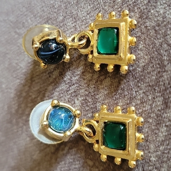 Vtg Space Age Art Noveau Acrylic Gem Nebula Castlecore Dangle Earrings - Picture 2 of 5